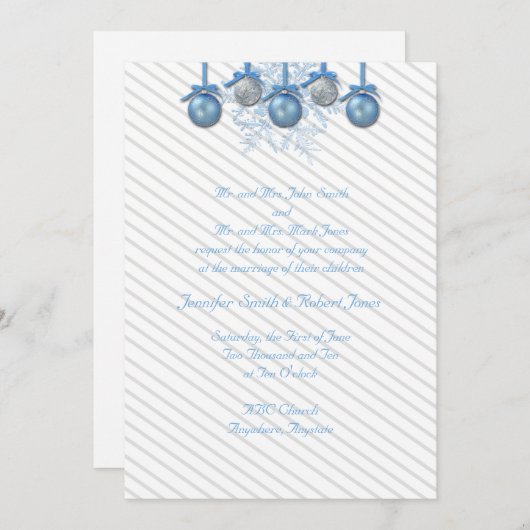 Blue Silver Glitter Ornaments Wedding Invitation Kaart (Voorkant / Achterkant)