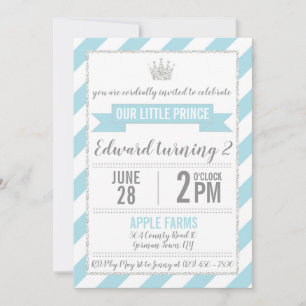 Blue Silver Glitter Prince Birthday Uitnodiging