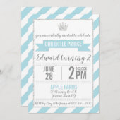 Blue Silver Glitter Prince Birthday Uitnodiging (Voorkant / Achterkant)