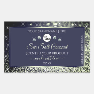 Blue Silver Glitter Product Label Logo Rhinestones