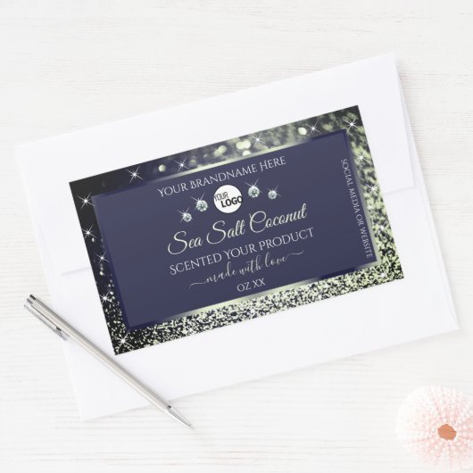 Blue Silver Glitter Product Label Logo Rhinestones (Envelop)