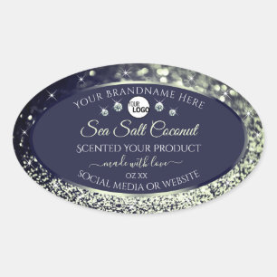 Blue Silver Glitter Product Label Logo Rhinestones