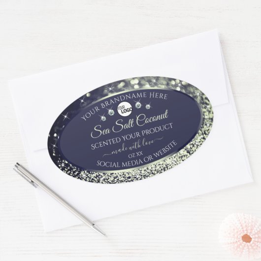 Blue Silver Glitter Product Label Logo Rhinestones (Envelop)