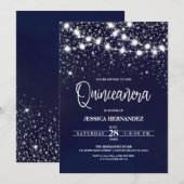 Blue Silver Glitter Sparkles Lights Quinceañera Kaart (Voorkant / Achterkant)