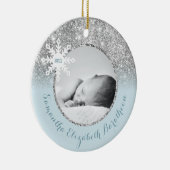 Blue Silver Glitter Winter Personalized Baby Ceram Keramisch Ornament (Rechts)