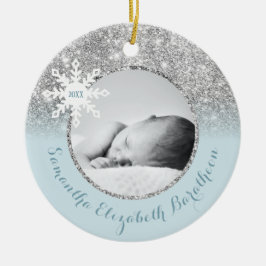 Blue Silver Glitter Winter Personalized Baby Ceram Keramisch Ornament