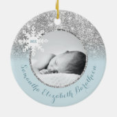 Blue Silver Glitter Winter Personalized Baby Ceram Keramisch Ornament (Achterkant)