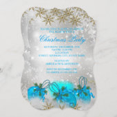 Blue Silver & Gold Holly Baubles kerstparty Kaart (Voorkant / Achterkant)