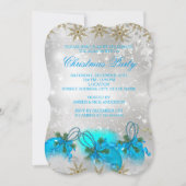Blue Silver & Gold Holly Baubles kerstparty Kaart (Voorkant)