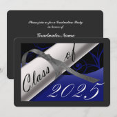 Blue & Silver Graduation Party Kaart (Voorkant / Achterkant)