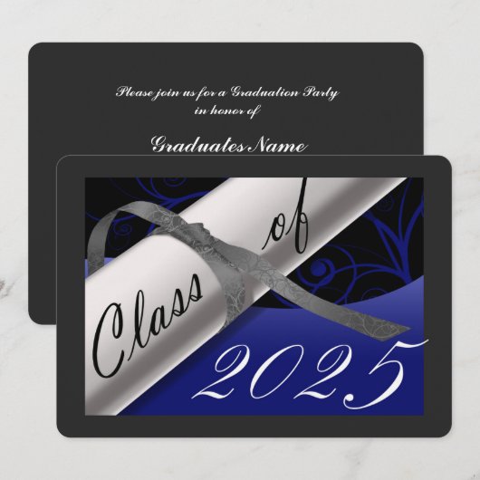 Blue & Silver Graduation Party Kaart (Voorkant / Achterkant)