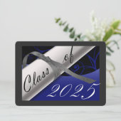 Blue & Silver Graduation Party Kaart (Staand voorkant)