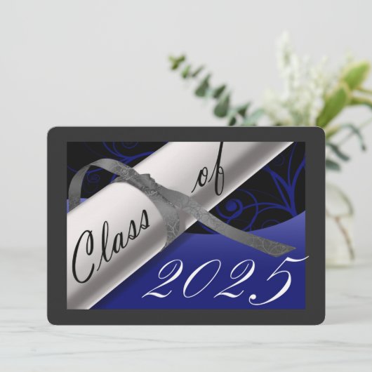 Blue & Silver Graduation Party Kaart (Staand voorkant)