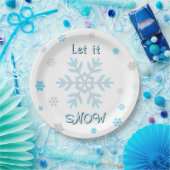 Blue Silver Gray Snowflakes Let it Snow Papieren Bordje (Feest)