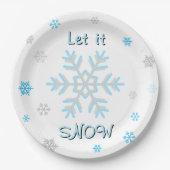 Blue Silver Gray Snowflakes Let it Snow Papieren Bordje (Voorkant)