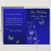 Blue, Silver Grey Butterfly Floral Wedding Program (Voorkant / Achterkant)