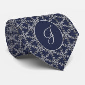 Blue Silver Grey Snowflakes Pattern Monogramed Stropdas (Opgerold)