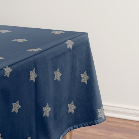 Blue Silver Grey Stars Pattern Festive Elegant Tafelkleed (Voorbeeld)