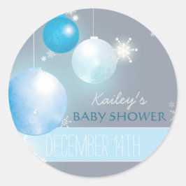Blue Silver Grey Winter Baby Boy Shower Ronde Sticker