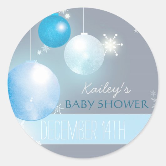Blue Silver Grey Winter Baby Boy Shower Ronde Sticker (Voorkant)