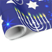 Blue & Silver Hanukkah Menorah Cadeaupapier (Rol Hoek)