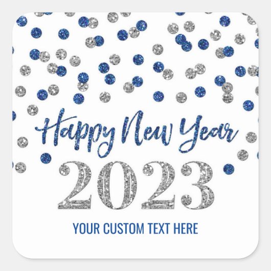 Blue Silver Happy New Year 2023 Square Sticker (Voorkant)