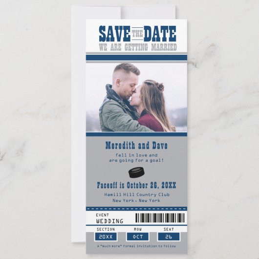 Blue Silver Hockey Ticket Weddenschap Save the Dat Save The Date (Voorkant)