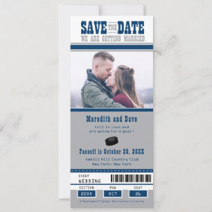Blue Silver Hockey Ticket Weddenschap Save the Dat Save The Date