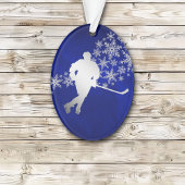 Blue Silver Ice Hockey Player Ornament