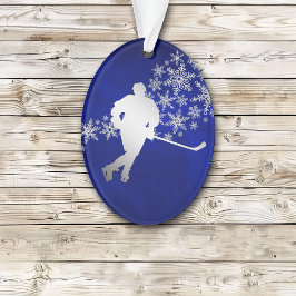 Blue Silver Ice Hockey Player Ornament