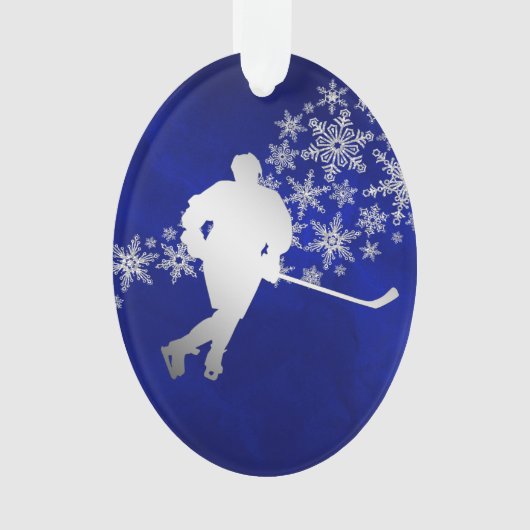 Blue Silver Ice Hockey Player Ornament (voorkant)