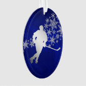 Blue Silver Ice Hockey Player Ornament (voorkant)