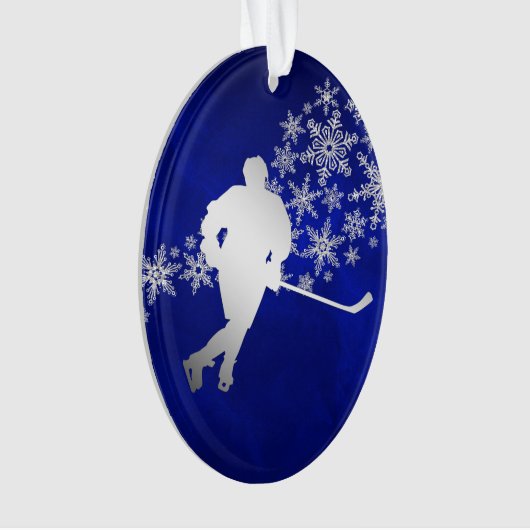Blue Silver Ice Hockey Player Ornament (voorkant)