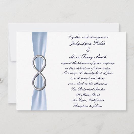 Blue Silver Infinity bruiloft uitnodiging (Voorkant)
