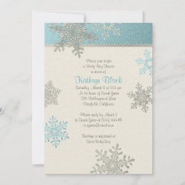 Blue Silver Ivory Snowflake Winter Baby shower Kaart