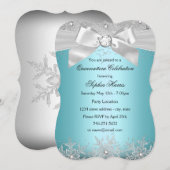 Blue Silver Jewel Bow Snowflake Quinceanera Kaart (Voorkant / Achterkant)