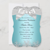 Blue Silver Jewel Bow Snowflake Quinceanera Kaart (Voorkant)