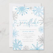 Blue Silver Little Snowflake Boy baby shower Kaart (Voorkant)