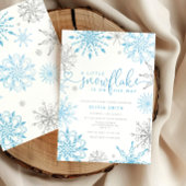 Blue Silver Little Snowflake Boy baby shower Kaart