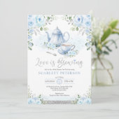 Blue Silver Love is Brewing Vrijgezellenfeest Tea Kaart (Staand voorkant)