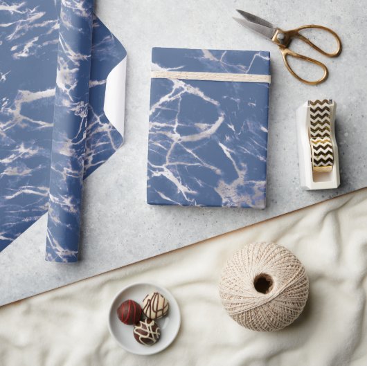 Blue Silver Marble Cadeaupapier (Crafts)