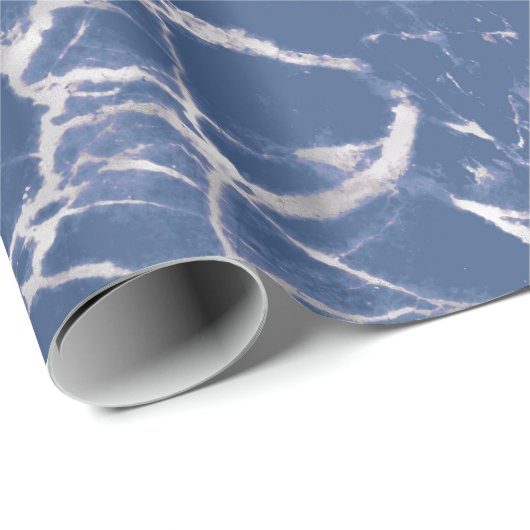Blue Silver Marble Cadeaupapier (Rol Hoek)