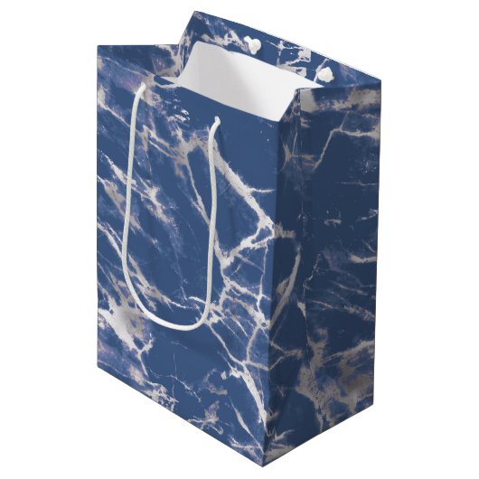 Blue Silver Marble Medium Cadeauzakje (Voorkant Gekanteld)