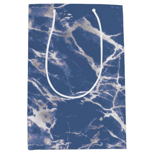 Blue Silver Marble Medium Cadeauzakje (Voorkant)