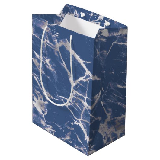 Blue Silver Marble Medium Cadeauzakje (Achterkant Gekanteld)