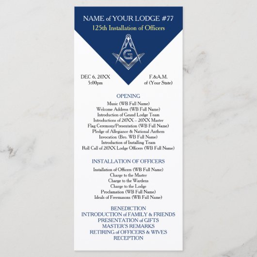 Blue Silver Masonic Installation Program Sjabloon (Voorkant)