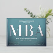 Blue Silver MBA Afstuderen Folie Uitnodiging (Staand Voorkant)