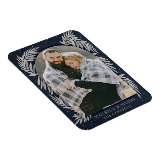 Blue Silver Merry Arch Botanical Photo Holiday Magneet (Rechterzijde)