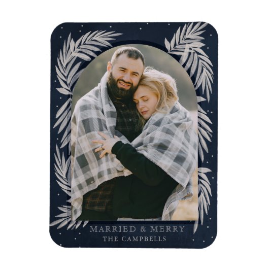 Blue Silver Merry Arch Botanical Photo Holiday Magneet (Verticaal)