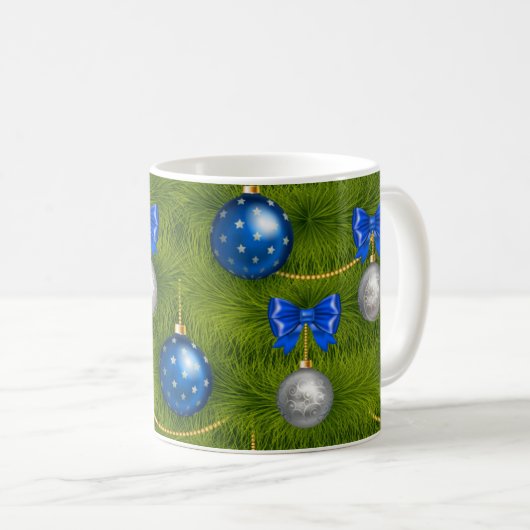 Blue Silver Merry Christmas Ornament Holiday Koffiemok (Voorkant rechts)